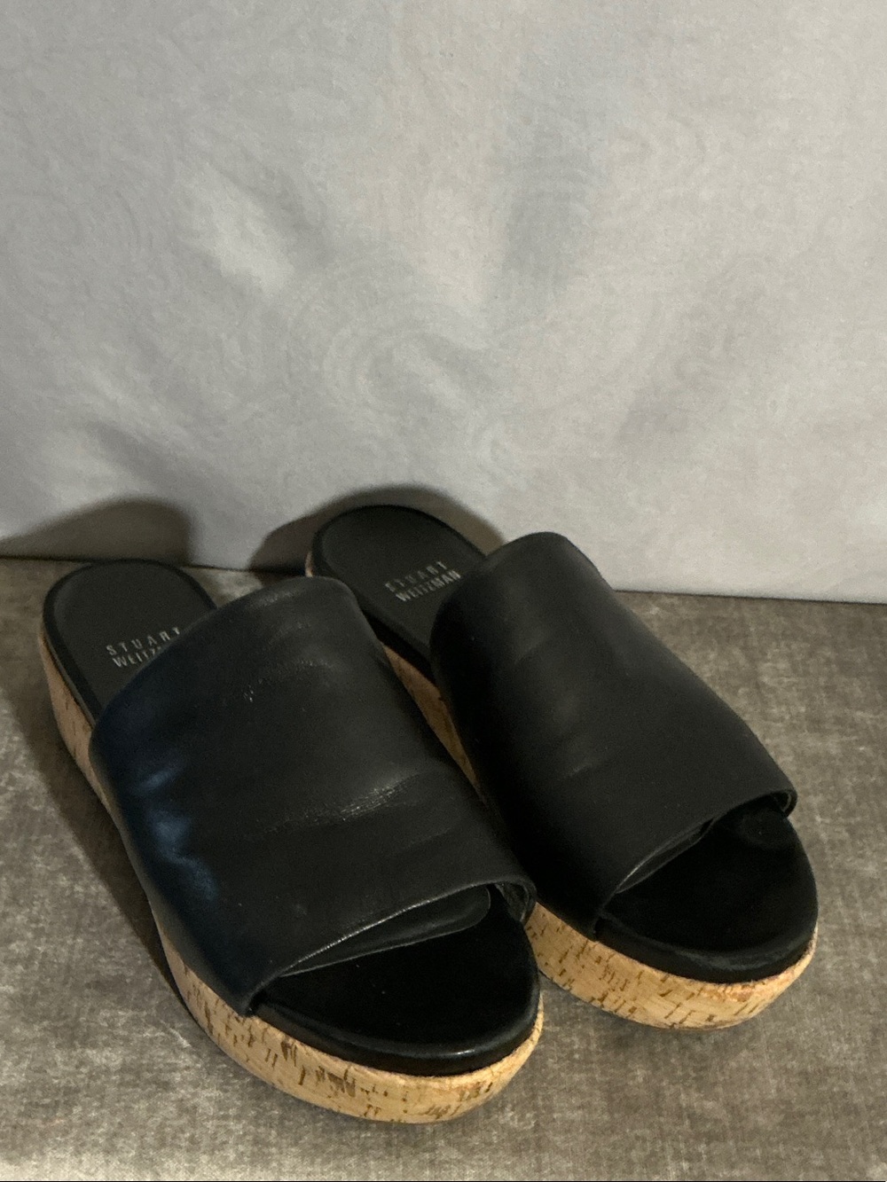 Stuart Weitzman Leather/Cork Platform Slides